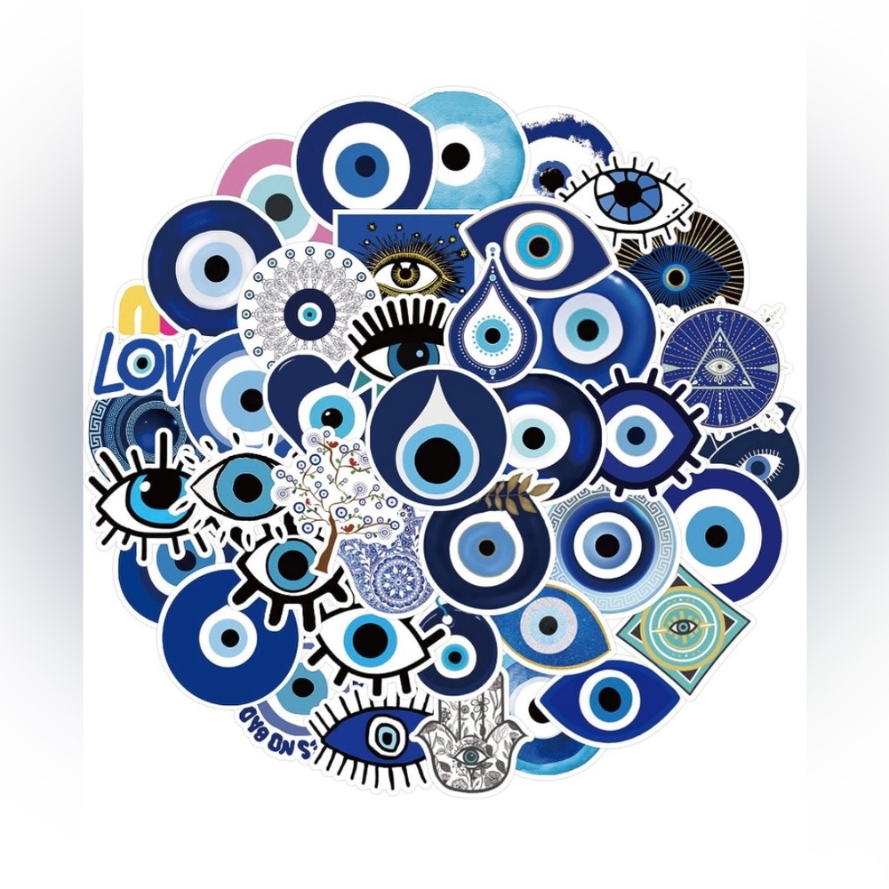 NWT 50 pieces Evil Eye stickers! These are waterproof and can stick anywhere!